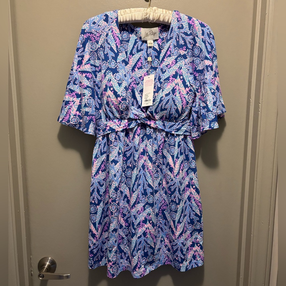 Lilly Pulitzer Blue and Pink Leaf Print Minka Romper